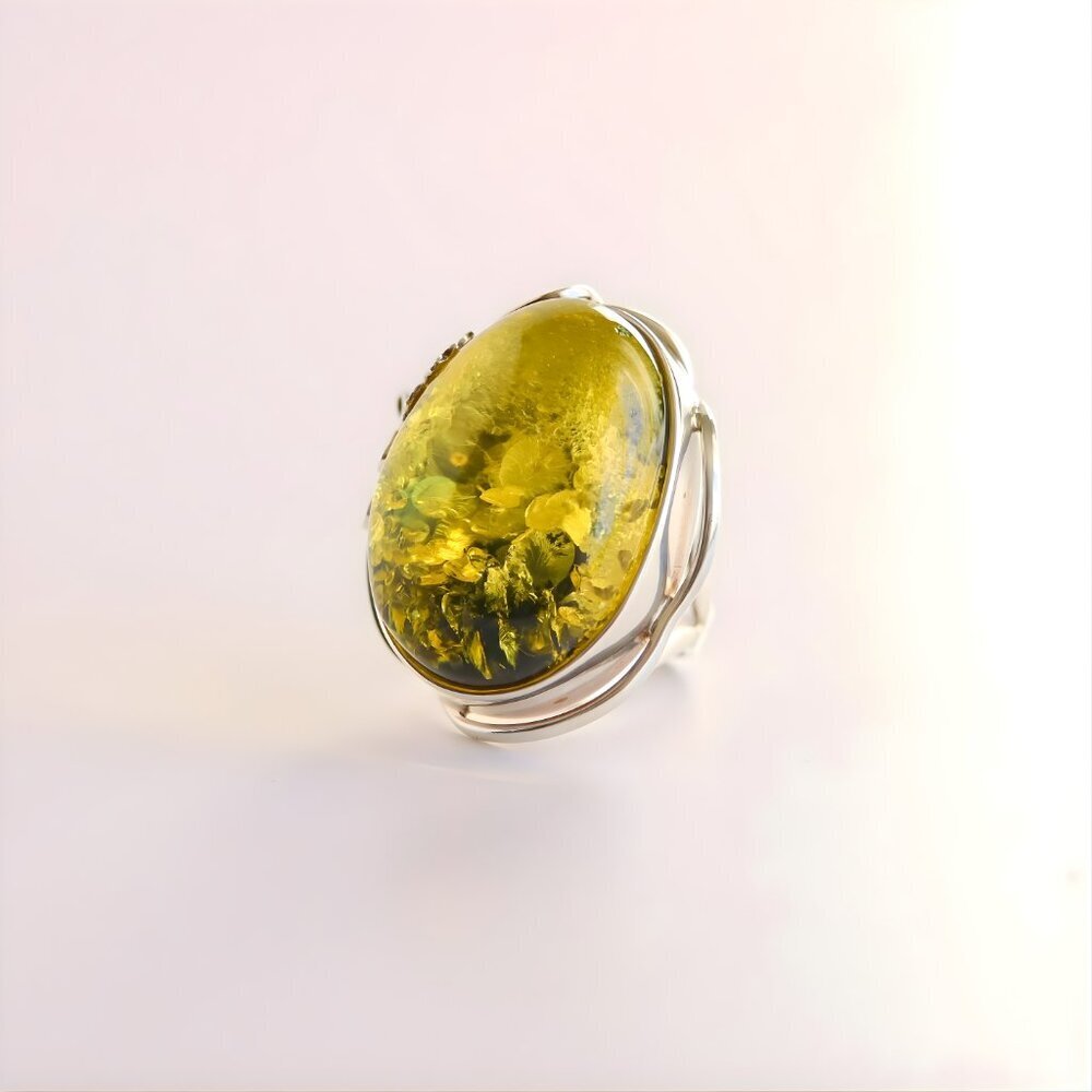 Baltic Green Amber Ring in Sterling Silver - Handmade - Picture 7 of 8